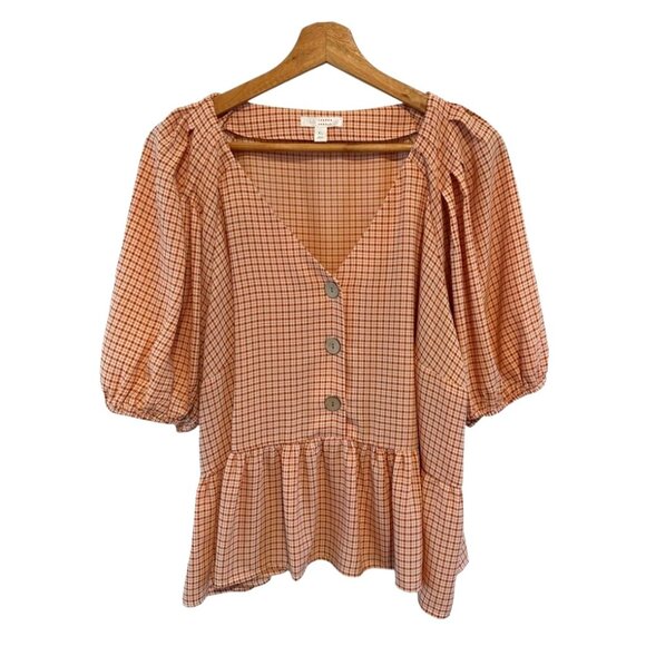 LC Lauren Conrad Tops - Lauren Conrad Women's Brown Plaid 3/4 Sleeve Blouse Size X-Large